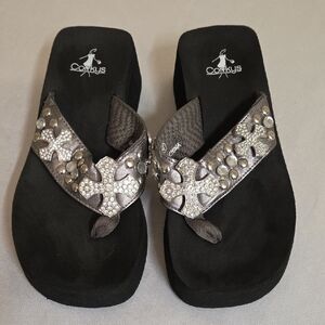 Corkys Platform Flip Flops Foam Blingy Rhinestone Crosses
